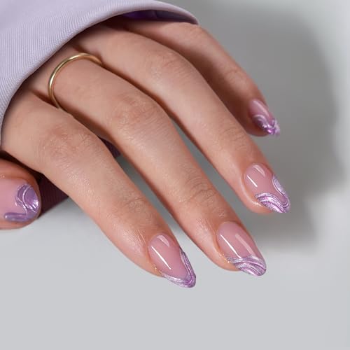 BTArtbox Press On Nails, Cat Eye Short Almond Nails, 32Pcs Full Kit - color: A2-Mermaid Tail