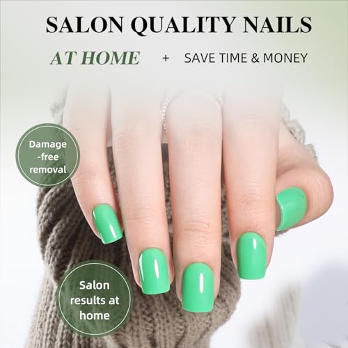 Green Press On Nails Square - Green Short Square Fake Nails - color: 6E - Fresh Green