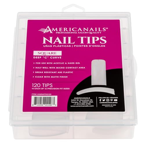 Americanails Nail Tips - Square (Deep "C" Curve) 120ct - color: Square (Deep "C" Curve), size: 120 Nail Tips