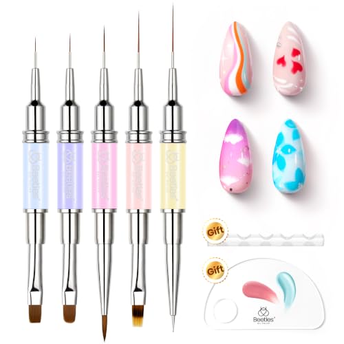 Beetles 7 Pcs Double-ended Nail Art Brushes Set, Synthetic Fibers - color: B-Purple-5