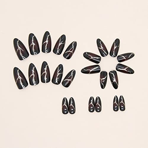 MISUD Press on Nails - Medium Stiletto Glue on Nails with Goth Red Black, Acrylic Gothic Vampire Design 24 pcs - color: 11203Red&Black