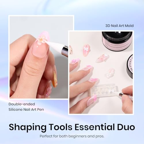 Beetles 3D Nail Art Brushes, Dual-ended Silicone Manicure Tool Gold Chrome - color: D - Silver White-2
