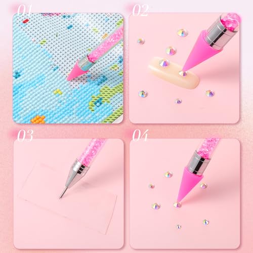 Tatuo 2 Pcs Rhinestone Picker Tool Kit with 2 Wax Head, Pink, Black - color: Pink, Black