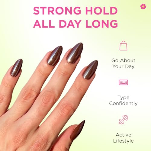 PaintLab Chrome Chocolate Brown Press On Nails, Medium Almond 30pc Nail Kit - color: Chocolate Glaze