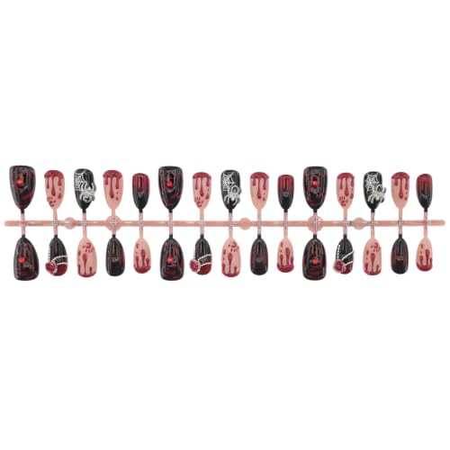 30Pcs Gothic Press on Nails Medium Almond Halloween Fake Nails with 3D Red Blood Drop Flower Silver Spider Rhinestones Design Goth False Nails Halloween Glue on Nails Spider Web Nail for Women - color: Gothic