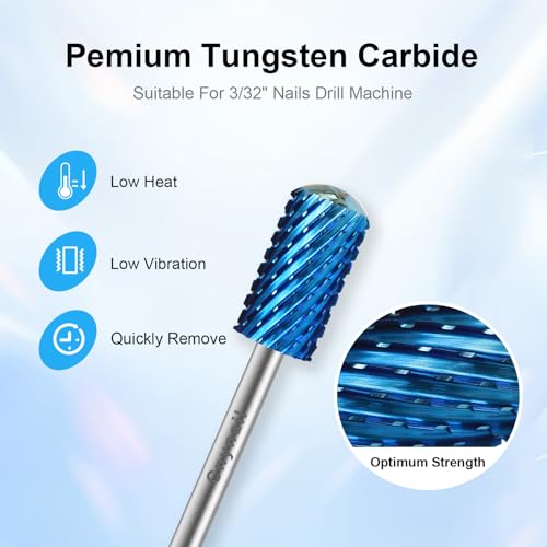 3/32" Large Smooth Barrel Safety Nail Drill Bit for Gel & Acrylic Removal - color: Blue, size: 2XC
