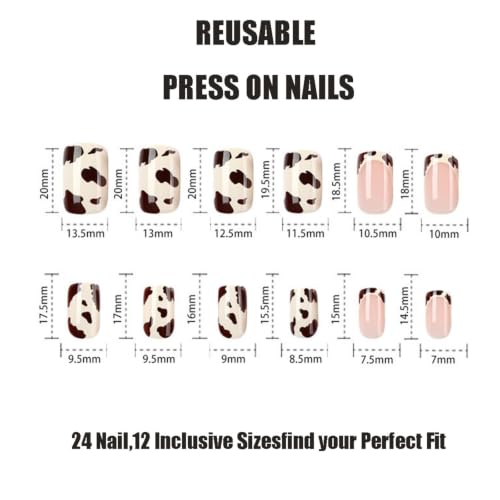 Cow Print Press on Nails Short Square Nail Press ons Fall Winter Fake Nails - color: Style32