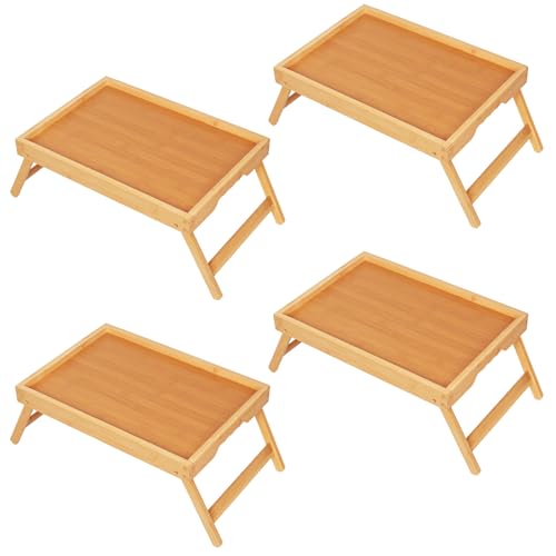 Youpehom Bamboo Bed Tray Tables with Folding Legs, Medium, 4-Pack, Bamboo - color: Bamboo-4 Pack, size: Medium
