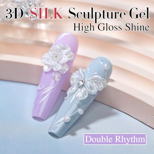 Double Rhythm 3D Nail Gel Pearl Solid Sculpting Gel for Nail Art Non-Sticky Hard Gel for Building Carving Molding Nail Extension Soak Off UV/LED Nail Art Salon Home DIY 0.5 Oz (Silver-Silk 01) - color: Silver Silk