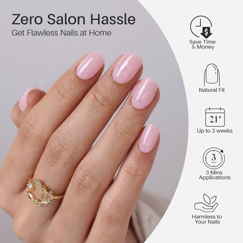 SHANGMENG Press on Nails, Square Short Pink Glitter Fake Nails, Soft Gel - color: Pink Sugar Cube