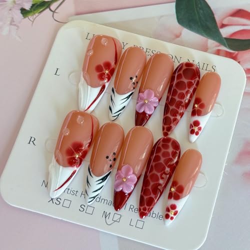Handmade Fall Press On Nails Long Almond French 10Pcs - color: color02