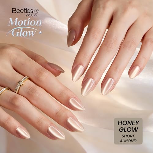Beetles Cat Eye Press on Nails, 160Pcs Short Almond Nail Tips Motion Glow - color: 9-Champagne Gold CatEye-S