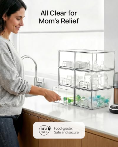 Vtopmart 6 Pack Small Clear Stackable Storage Drawers for Desk, Countertop - style: Small-6pack-Clear