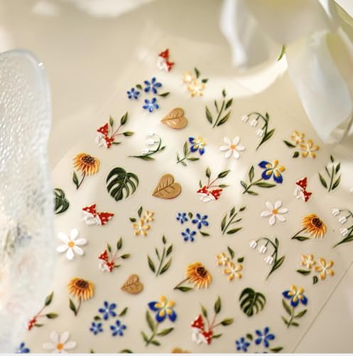 5D Embossed Flower Nail Art Stickers, White Floral, TS-4236 - style: TS-4236