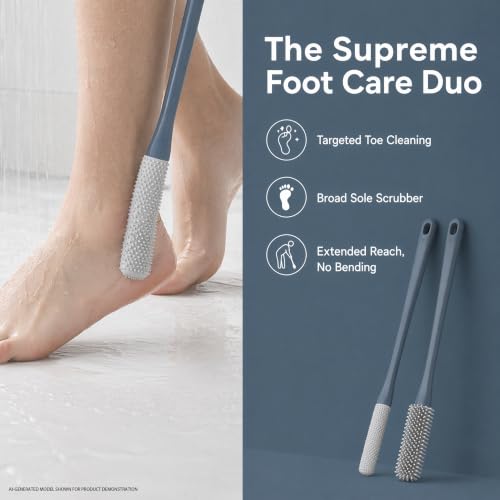 Toe Cleaning Brush Set for Shower, 15.7-Inch Long Handle, 2 Pack