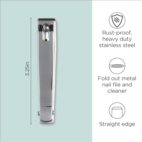 Diane D909 Stainless Steel Straight Edge Toenail Clipper with Fold Out File for Natural Nails - 36 Pack Bin - style: Toe Nail Clipper Straight Edge