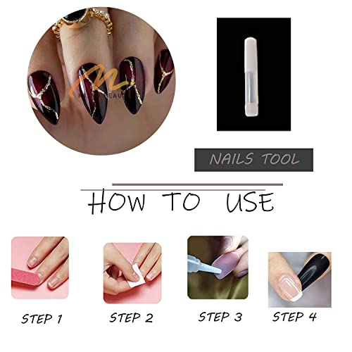MISUD Press on Nails - Medium Stiletto Glue on Nails with Goth Red Black, Acrylic Gothic Vampire Design 24 pcs - color: 11203Red&Black