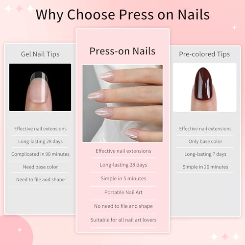 Almond Cat Eyes Press On Nails,12 Sizes - 24 Pcs Soft Gel White Medium Fake Nails Kit with Nail Glue, Natural Reusable Stick On False Nails for Women and Girls (Skycloud Moonlight) SK0764 - color: SK0764-Moonlight
