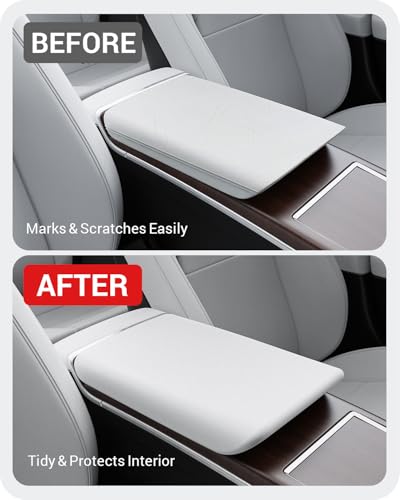 BASENOR Upgraded Center Console Armrest Cover for Tesla Model S Model X - size: Model S/X White