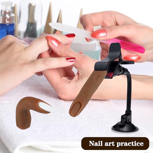 Silicone Practice Fingers for Acrylic Nails, Bendable Fake Training Finger Soft Silicone Fake Finger to Practice Fake Nails, Flexible Nail Practice Fingers Hand for Nail Art(Color 5) - color: 5# Silicone Finger