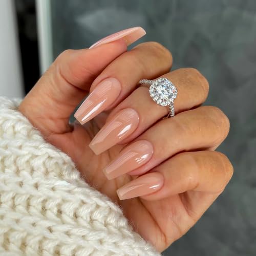 Qsnidy Ballerina Press on Nails - Nude, Extra Long Coffin - color: Nude