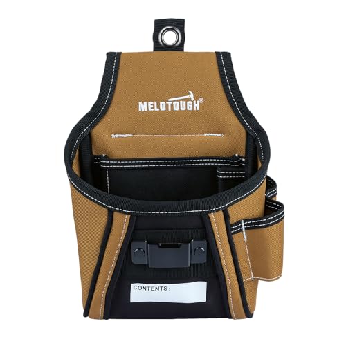 MELOTOUGH Nail and Screw Organizer Bag for Electricians and Carpenters, Tool Belt Pouch with Belt Clip, Heavy Duty Work Fastener Pouch - color: Brown