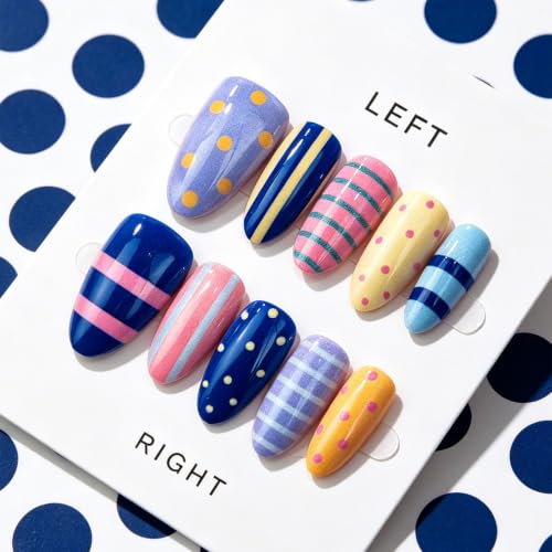 30Pcs Colorful Medium Almond Press On Nails, Summer Y2K Fake Nails - color: BD-Colorful-2