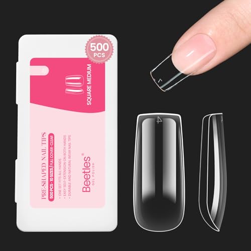 Beetles Medium Square Nail Tips, 500Pcs Nail Kit Medium Square - color: Medium Square 500pcs (Clear)