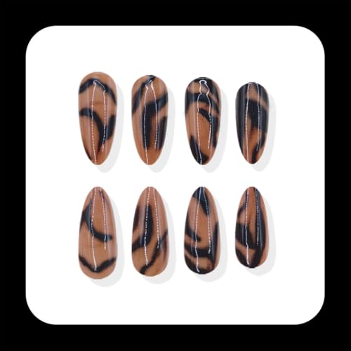 Fall Brown Press on Nails Medium Almond Fake Nails Gradient Acrylic Nails - color: Summer Style-Colorful-2