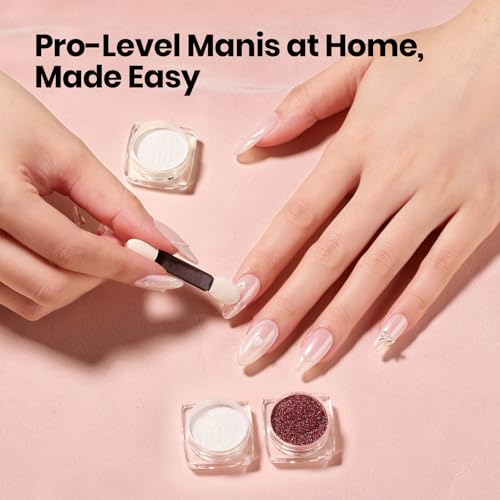 Beetles Chrome Nail Powder Set 7 Colors White Pearl Aurora and Red Silver - color: C - Multicolor-7