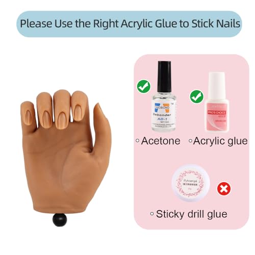 KnowU Silicone Nail Practice Hand, Acrylic Nails Manicure Model, Durable Nail Training Mannequin for Beginners and Professionals, Brown - color: Brown, size: Clamp Stand