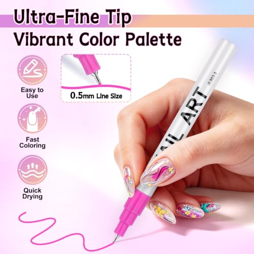 12 Colors Nail Art Pens Set, TOROKOM Nail Art Markers 3D Nail Polish Pens - color: 12 Color-B