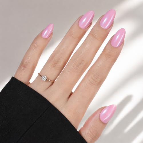 Baby Pink Cat Eye Press On Nails, Short Almond Reusable Nails - color: A2-Candy Sparkle
