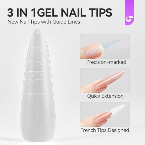 gelike ec Gel Nail Tips: 84Pcs XXL Almond 3-in-1 Quick French Matte Tips - color: D1-XXL Almond Dual Forms