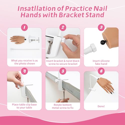 Practice Hand for Acrylic Nails, Silicone Hand, 120 Tips & Stand - color: light skin