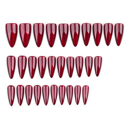 30Pcs Medium Almond Press on Nails Red Stiletto Fake Nails Press ons - color: Style 11