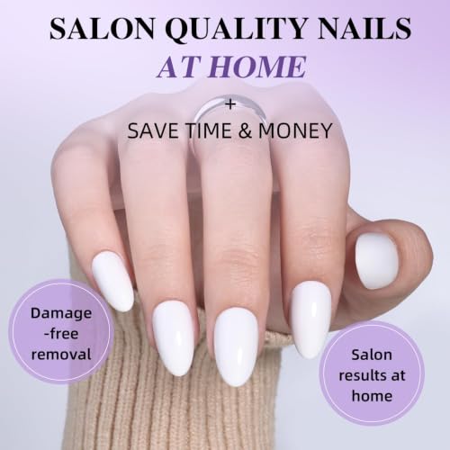 White Short Almond Press On Nails Pure White Glossy Fake Nails - color: B3-White