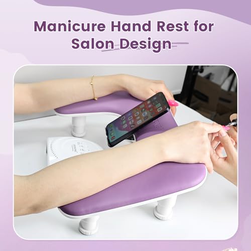 JODSONE Purple U-Shaped Manicure Arm Rest for Nails Tech with Rotating Phone Holder and Adjustable Nail Arm Rest Detachable Manicure Hand Rest for Salon Design - color: Purple-Without Mat