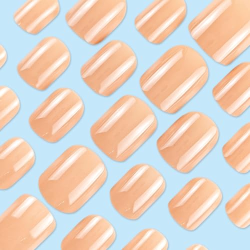 24Pcs Press on Nails Short Square Fake Nails with Nude Full Cover Designs - color: 22
