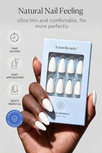 AzureBeauty Short Almond Press On Nails, Pink White, 32 Pcs 16 Sizes - color: B-Pink White