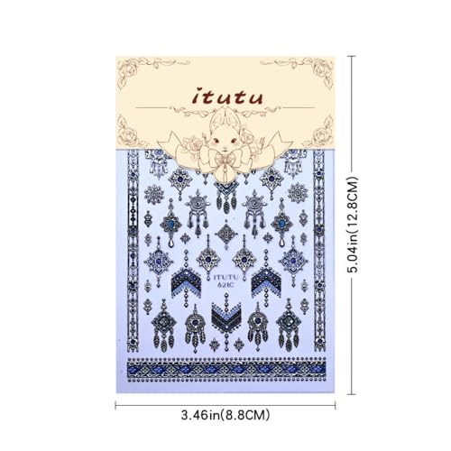 Boho Nail Stickers Silver Blue Ethnic Tribal Feather Designs - color: Color 23