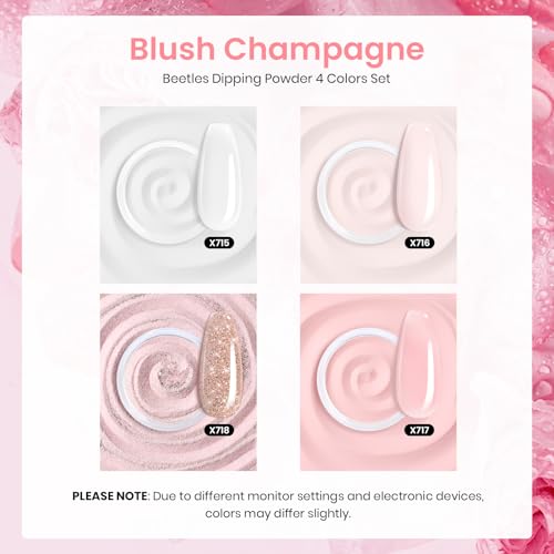 Beetles Dip Powder Nail Kit, 4 Colors Nude White Pink Glitter - color: 0-0-Blush Champagne