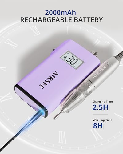 AIRSEE Rechargeable 30000RPM Electric Nail Drill,Salon Home Use,E8 Purple - color: E8 Purple