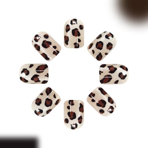 Leopard Press on Nails Short Square - Cat Eye - color: D-69