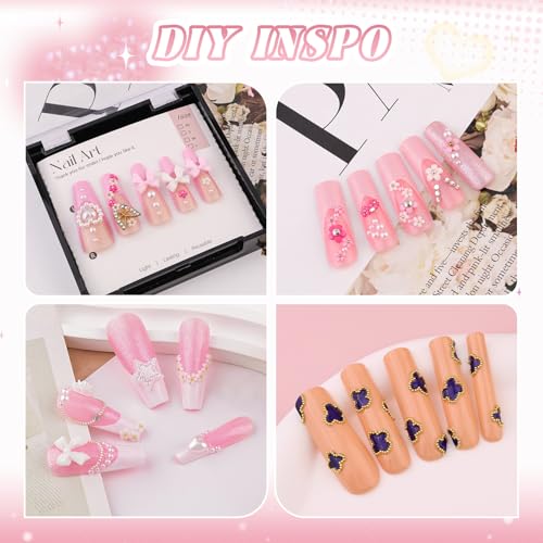 Nail Beads and 3D Flowers Nail Charms for Nails Flatback Pearls Gems - color: 13 2 Boxes Nail Art Decos Set 8