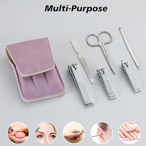 Nail Clipper Set Gifts for Women, 6 Pcs Case Fingernail Clipper Christmas Stocking Stuffers for Adults (Purple) - color: Purple