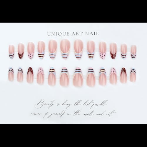Medium Almond Press on Nails - Polka Dot, Striped - color: Color-30
