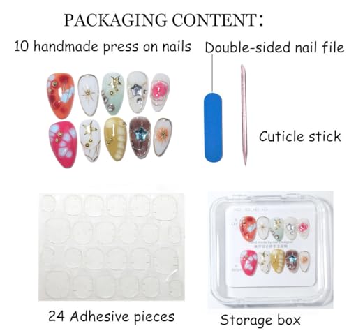 Handmade Short Almond Ocean Press On Nails,Reusable&Salon Quality(RR06,M) - color: RR06, size: M