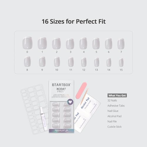 BTArtbox Press On Nails, French Tip Short Square Nails, 30Pcs Full Kit - color: A-Classic French