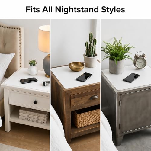 Leather Nightstand Mat for Bedside Table, Waterproof Vanity Desk and Nail Table Mat, Non-Slip Dresser Top Cover for Makeup, Perfume and Daily Essentials (White, 17.7"*15.7") - color: White, size: 17.7" x 15.7"